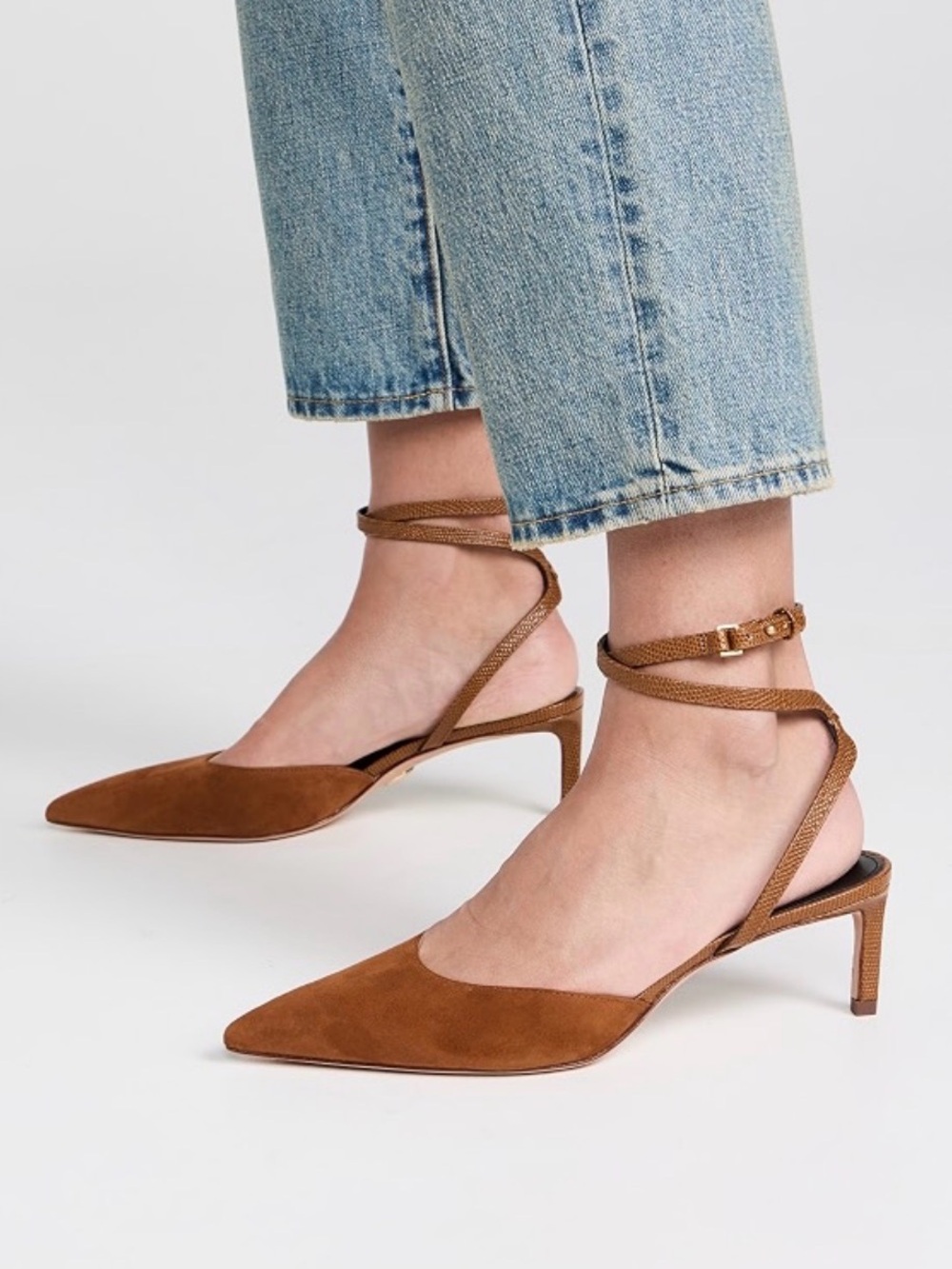 Veronica Beard Tan Suede Pointed-Toe Ankle-Strap Heels
